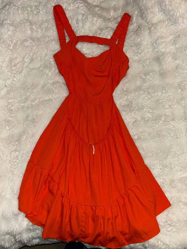 Orange Cut Out Ruched Ruffle Hem Cami Dress - Image 7