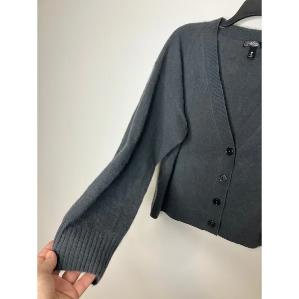 Aqua cashmere dark gray v-neck cardigan sweater long sleeve women's size large‎ - Image 6