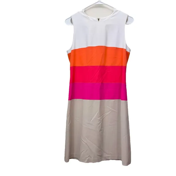 Calvin Klein Colorful Stripe Stretch Crepe Sleeveless‎ Sheath Dress Size 4 - Image 4