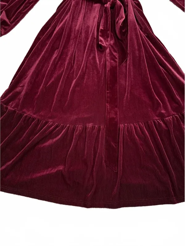 Bloomchic NEW Corduroy Dress Size 26 Red Maroon Flare Trumpet Pleated Coquette - Image 6