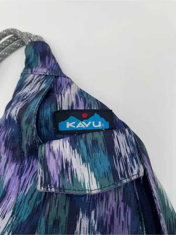 KAVU Mini Rope Sling Bag 5 Zipper Compartments Blue Purple 100% Cotton 9x16 In - Image 3