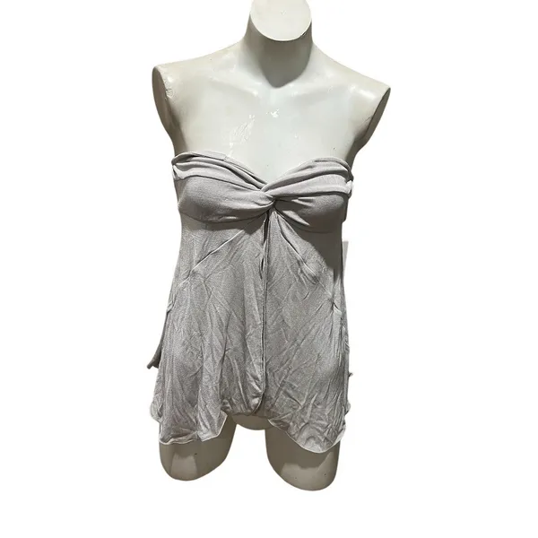 Free People Intimately Strapless Twist Front Tunic Top Womens M Gray Sheer - Image 2
