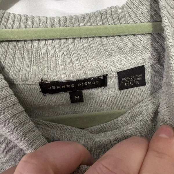 Jeanne Pierre Gray Mock Neck Cotton Sweater Women’s Large‎ Knit Pullover Pockets - Image 2