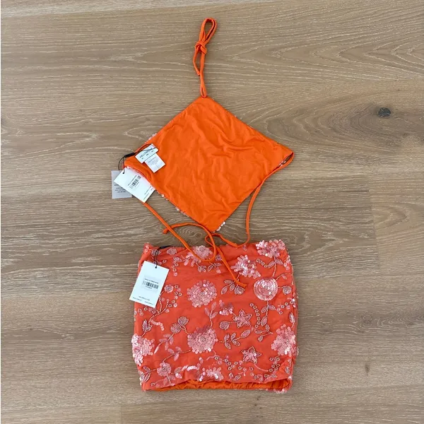 Hello Molly Sunkissed Oasis Mini Skirt Halter Top Set Size XS in Orange - Image 4