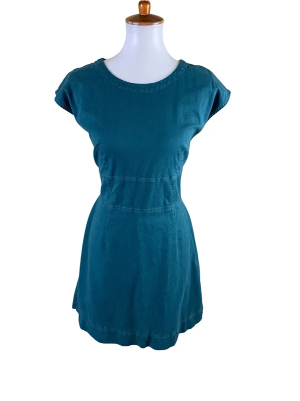 By Anthropologie 12 Teal Fit Flare Mini Dress Casual Coastal Feminine - Image 2