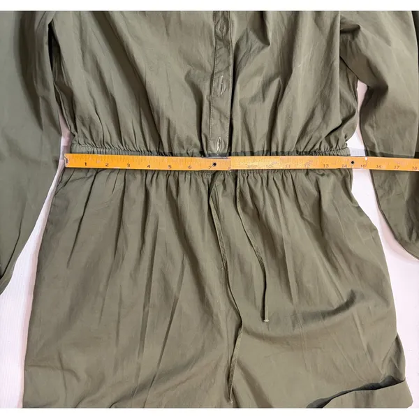 J.Crew Olive Green Cotton‎ Poplin Long Sleeve Romper Button Front Medium NWT - Image 6