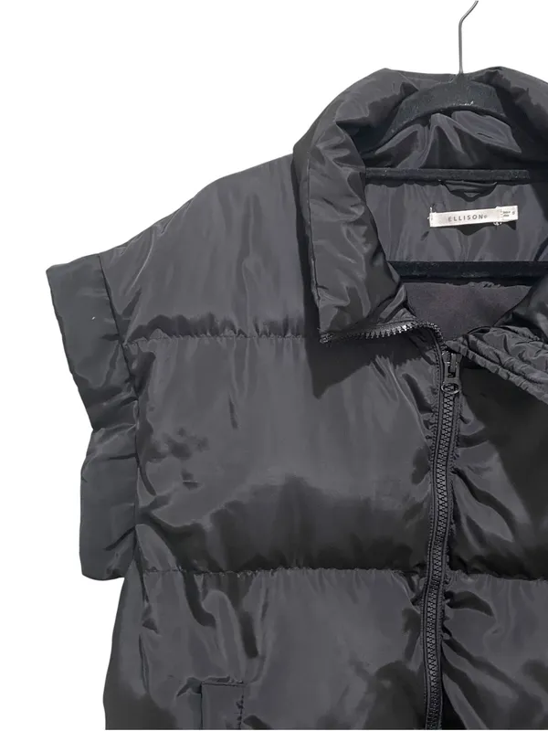 Ellison Black Puffer Vest Oversized Quilted Short Sleeve Zip Up Women Size Small - Image 5