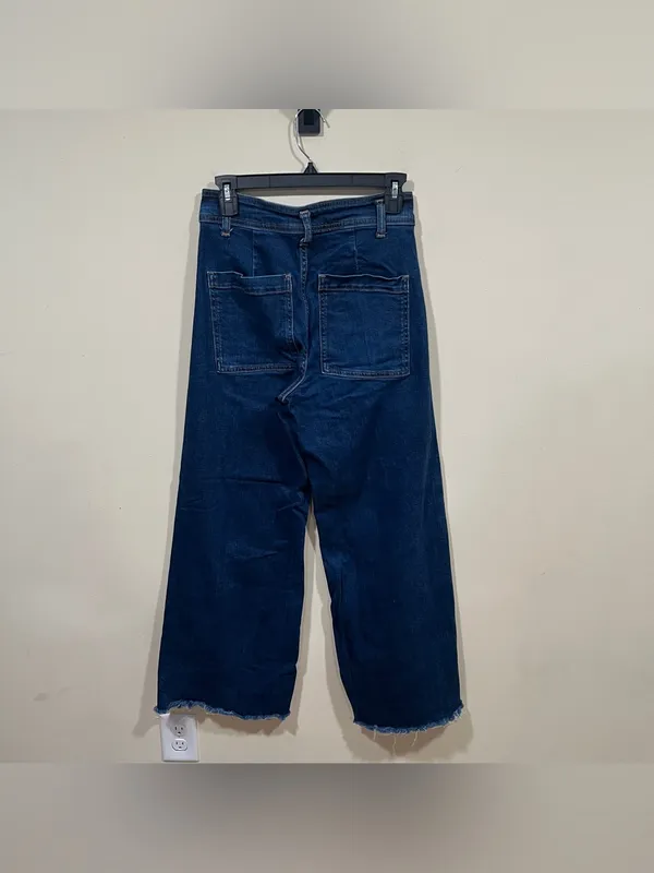 Zara marine wide jeans feature a dark indigo wash and a raw, cropped hem SZ6 EUC - Image 7