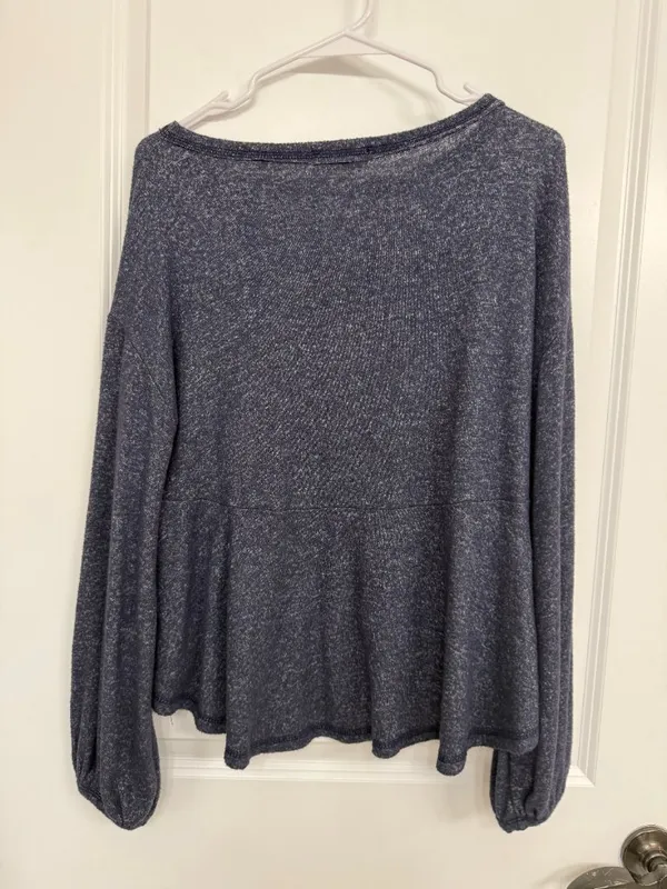 Altar’d State Navy Marled Ruffle Peplum Long Sleeve Top Medium - Image 5