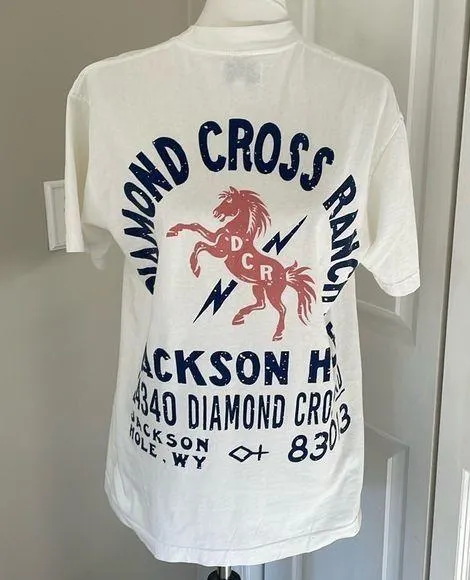 😍 Coolest Oversized Diamond Cross Ranch Jackson Whole Wyoming Shite T Shirt - Image 2