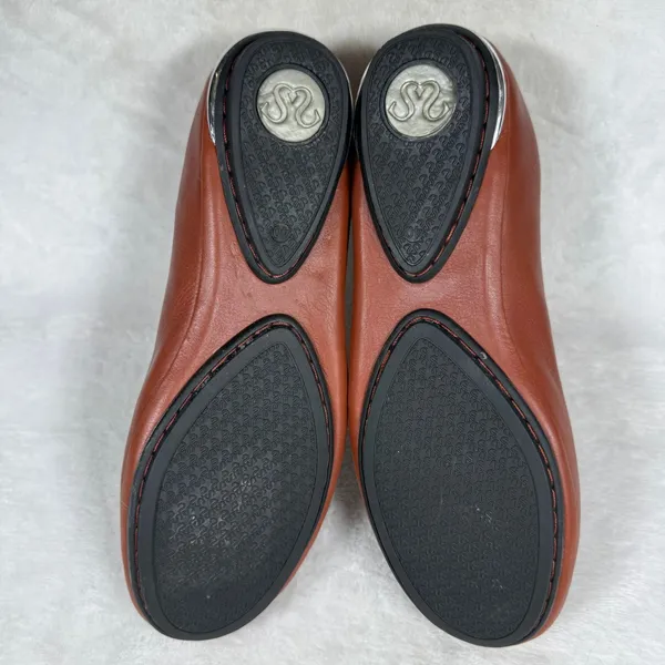 Soto Massini Milano Cognac Brown Leather Ballet Flats Silver Padlock Heel Sz9-10 - Image 9