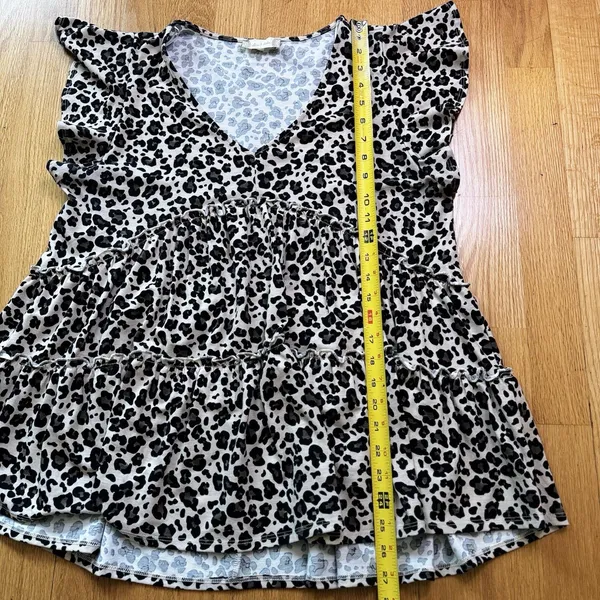 Altard State Leopard Print Babydoll V-neck Top L Boho Ruffles Coquette Flowy - Image 9