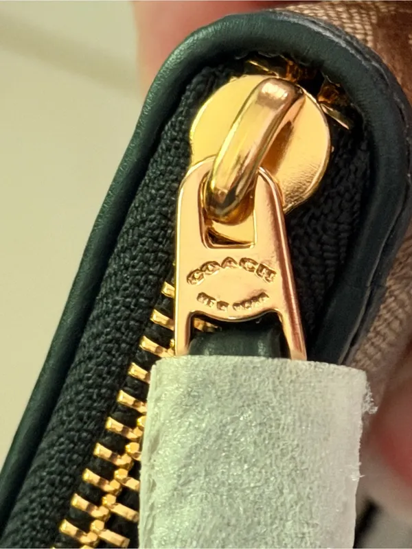 Coach Brown Signature Zip-Around Wallet with Black Leather Trim - Image 5