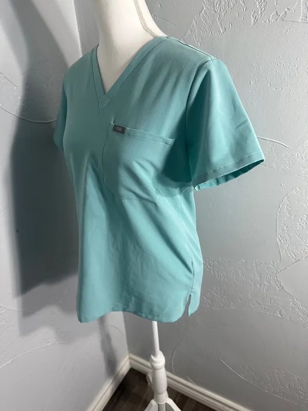 Figs Women's V-Neck Scrub Top in Aqua - Image 4