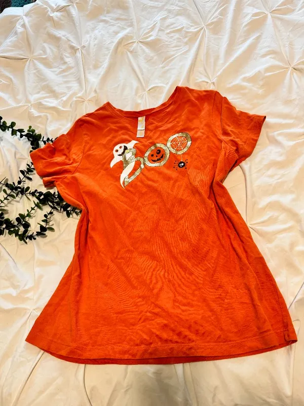 Orange Halloween "BOO" Graphic T-Shirt | Adult Size Large - Image 2