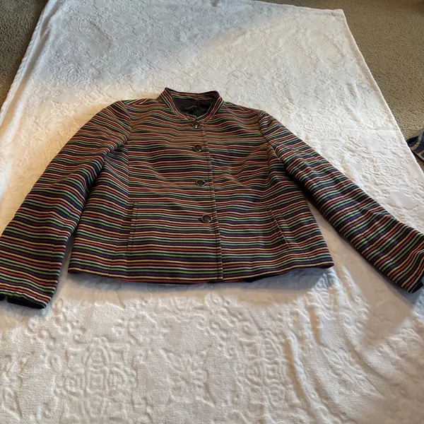 Talbot's Multicolor striped Long Sleeve Button Front Mandarin Collar Blazer 12 - Image 5