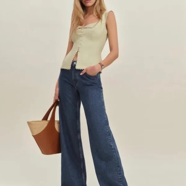 Reformation Pale Sage Green Linen Blend Button Front Tank - Image 2