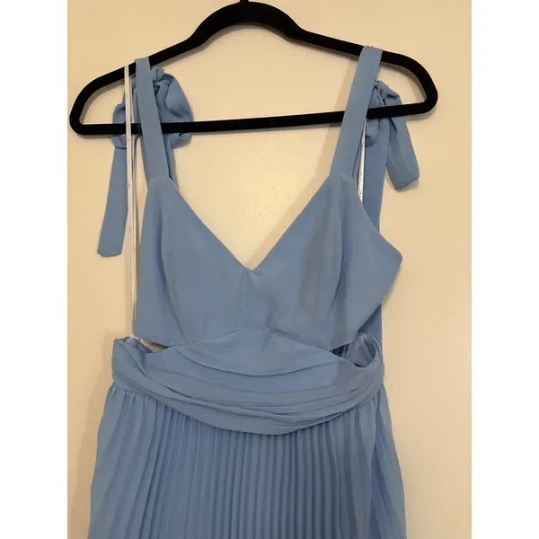 Lulus Pleated Cutout Maxi Dress Womens Medium Light Blue Tie Strap Formal Gown - Image 2