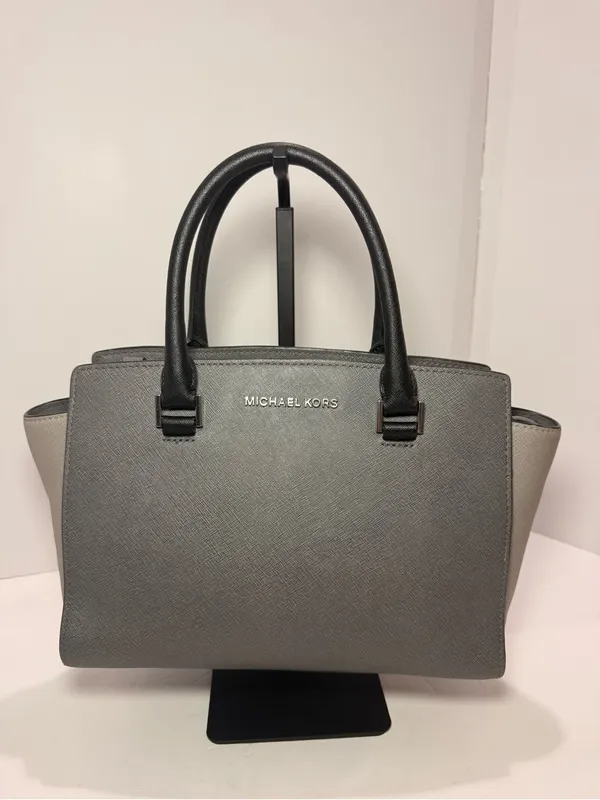 Michael Kors Gray & Black Saffiano Leather Medium Satchel - Image 16