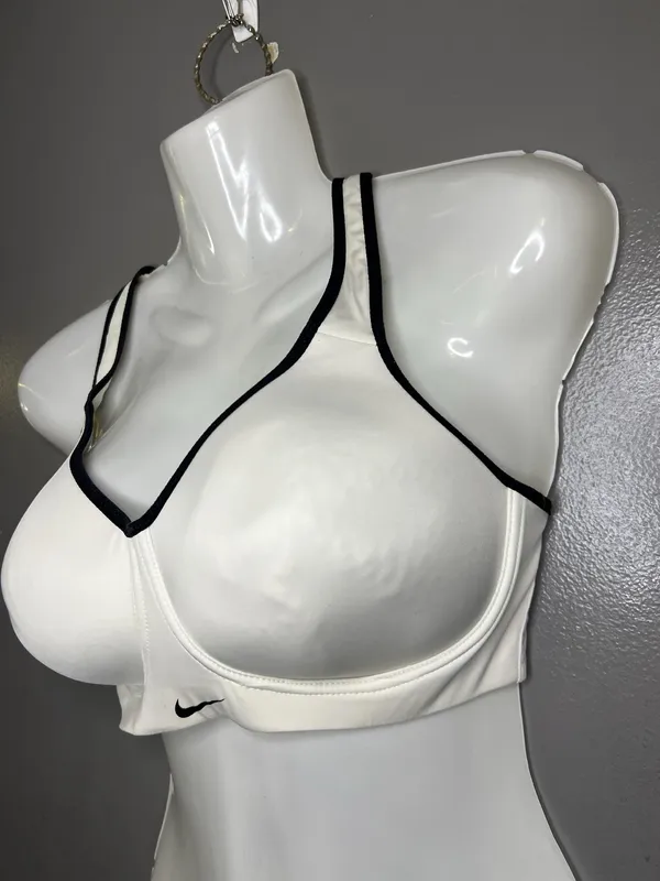 Nike Sports Bra Womens 32DD White Dri-FIT Underwire Racerback Hook Loop Stretch - Image 3