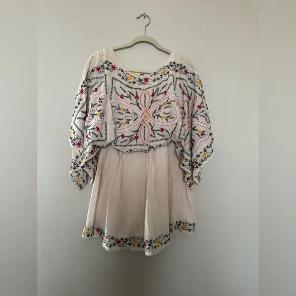 Free People Cream Blouse with Colorful Embroidery - Image 4