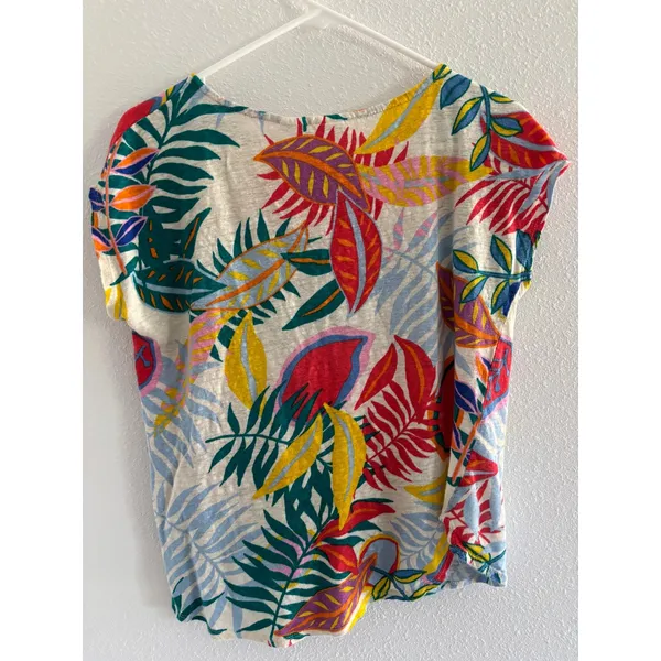 C&C California Top Womens Large‎ 100% Linen Colorful Leaves Beachy Coastal Boho - Image 2