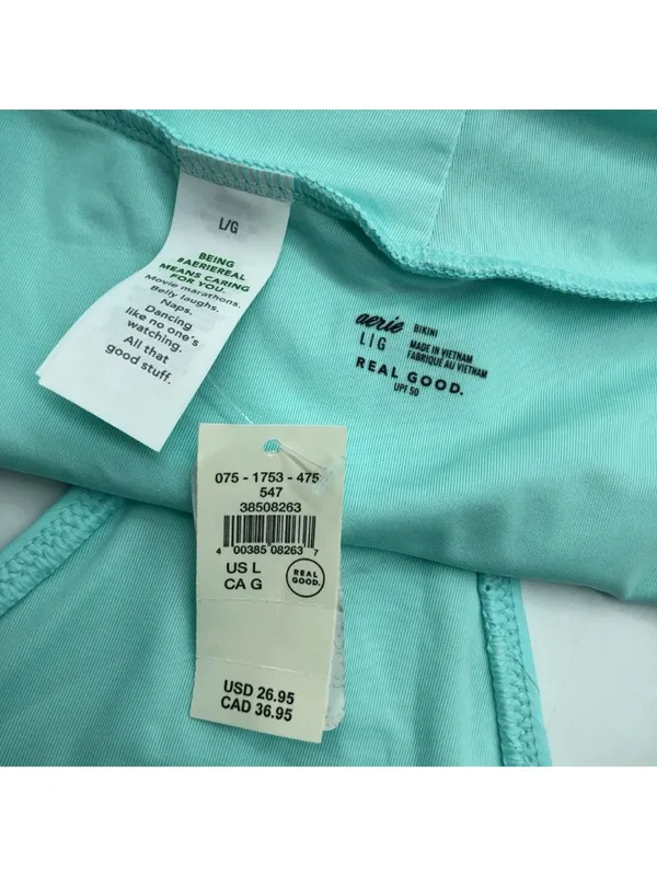 Aerie Real Good High Waisted Bikini Swim Bottom Ribbed Light Blue Size L - Image 3