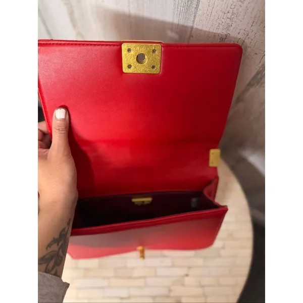 Red Quilted Chain Crossbody Bag Gold Chain Strap Classic Flap Purse - Image 6
