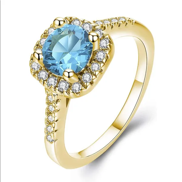 Gold CZ Blue Solitaire Crystal ring - Image 2