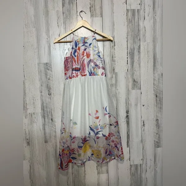 BCX Girl Floral Halter Dress Size 14 White Multicolor Chiffon Midi Dress - Image 2
