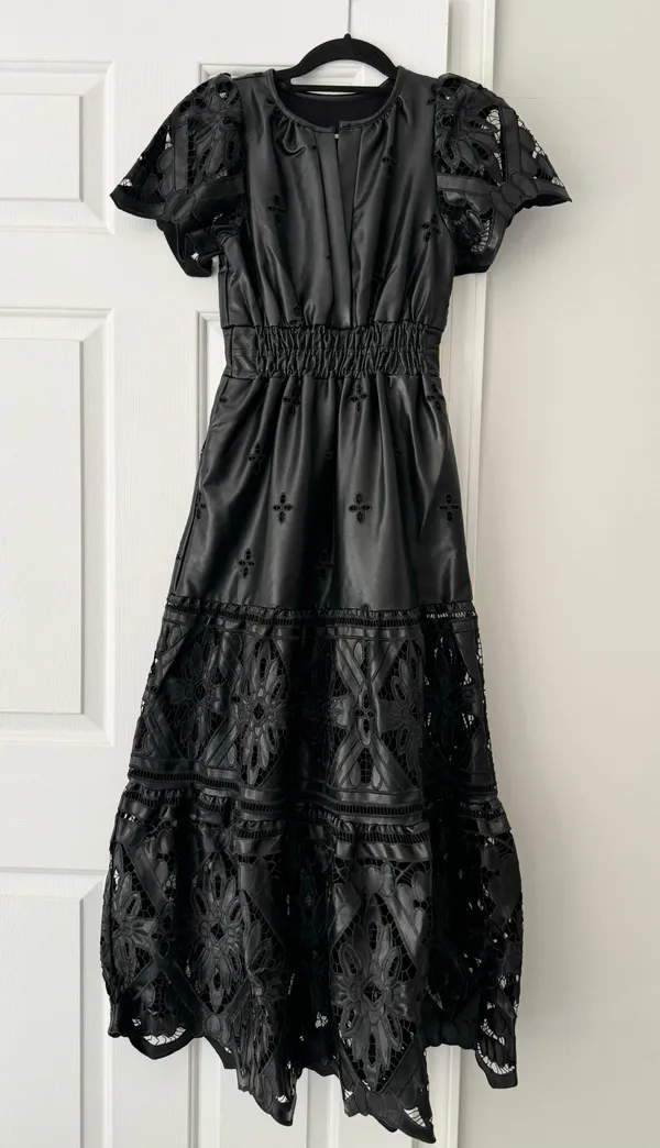 The Somerset Faux Leather Embroidered Cutwork Maxi Dress, Size XXS - Image 6