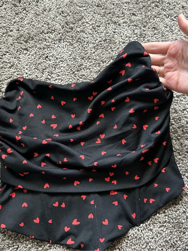 Blue Blush Black Crop Top with Red Heart Print - Image 3