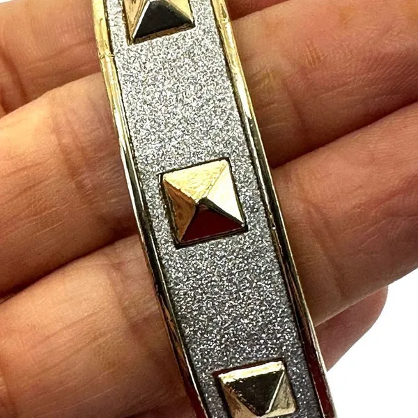 Silver and gold tone spiked bangle bracelet - Image 2