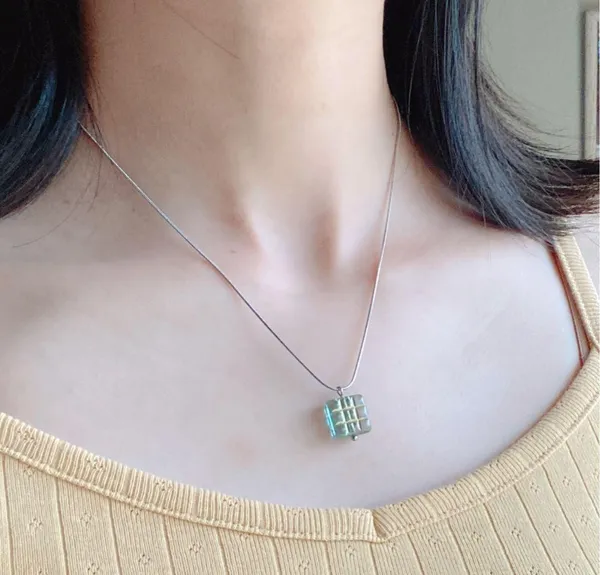 Handmade Czech glass translucent aqua bead stainless steel necklace ✨ - Image 3