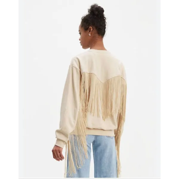Levi's Pullover Sweatshirt Womens L Cream Fringe Classic Western Yoke Cowgirl - Image 16