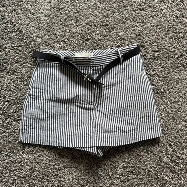Zara Belted Navy Striped Mini Skort - Image 5