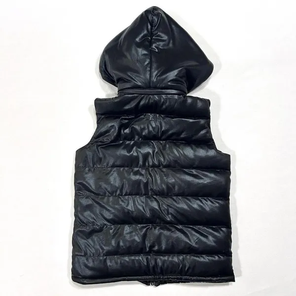 Gianni Bini Puffer Vest‎ Women's Faux Leather Hooded Black Gorpcore Size Small - Image 3