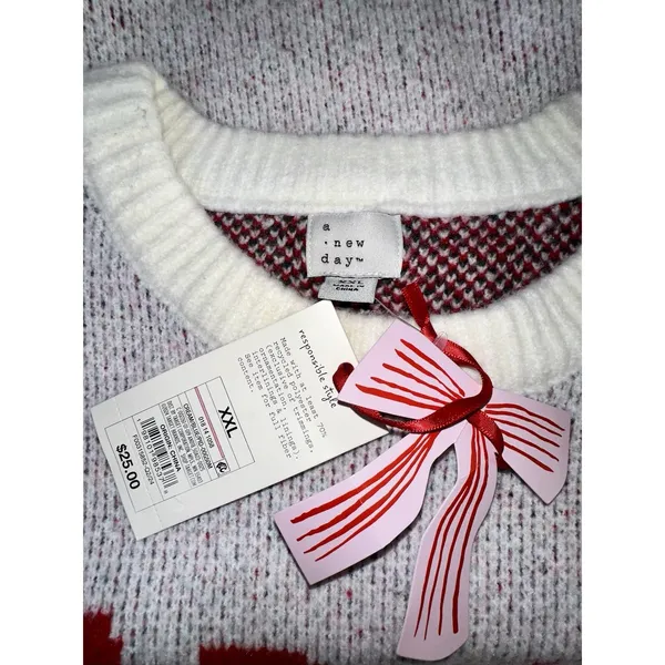 A NEW DAY Target Holiday Crewneck Sweater Cream Blue Red Apres Size XXL‎ NWT - Image 3