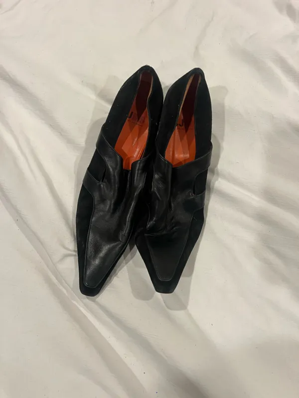 Charles Jourdan Black Leather Pointed Wedge Heels Size 8.5 - Image 2