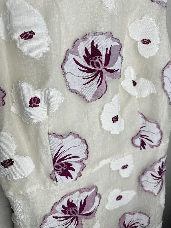 Ann Taylor Dress Womens 14 Ivory Purple Floral Jacquard Sleeveless Sheath Lined - Image 2