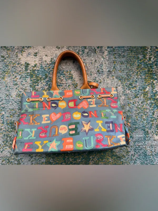 Vintage Y2K Dooney & Bourke blue Doodle graffiti hand bag - Image 5