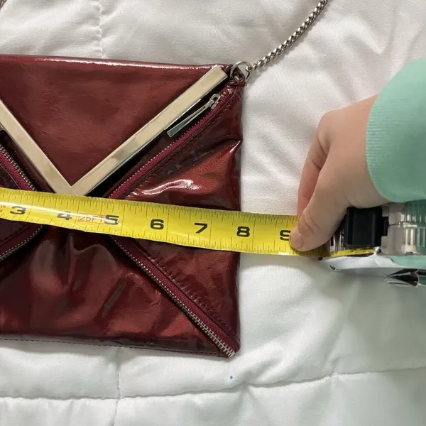 KOOBA Envelope Style Patent Leather Clutch Crossbody Shoulder‎ Chain Dark Red - Image 8