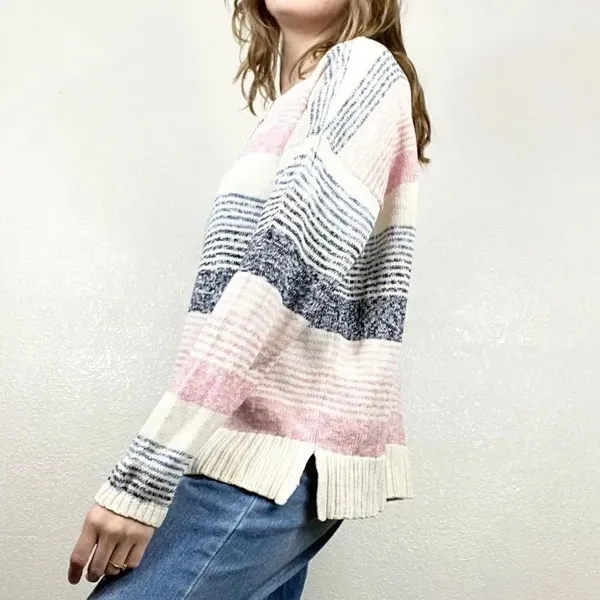 Chaps Pink & Blue Striped Henley Sweater - Image 2