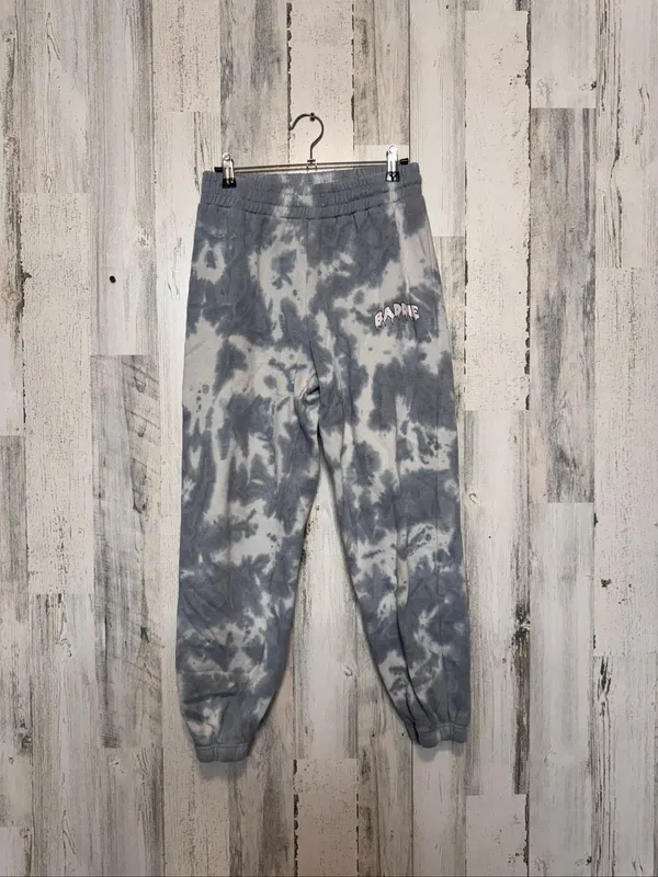 Baddie Graphic Tie Dye Fleece Joggers Sweatpants Womens Small Grey White - Image 4