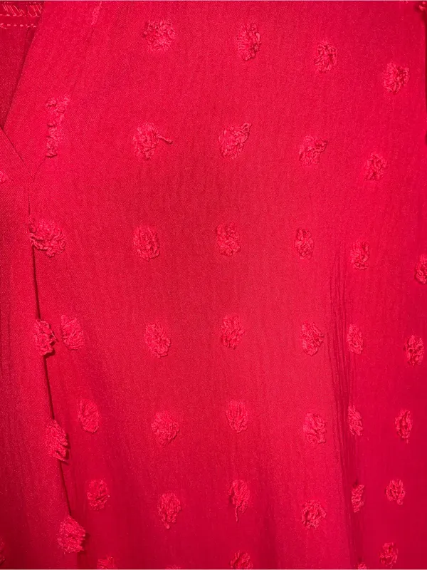 Merokeety Split-Neck Textured Short-Sleeve Blouse in Red XL - Image 4