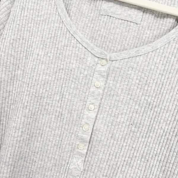 Aerie‎ Womens Gray Ribbed Henley Long Sleeve Casual Loungewear Layering Top XXL - Image 4