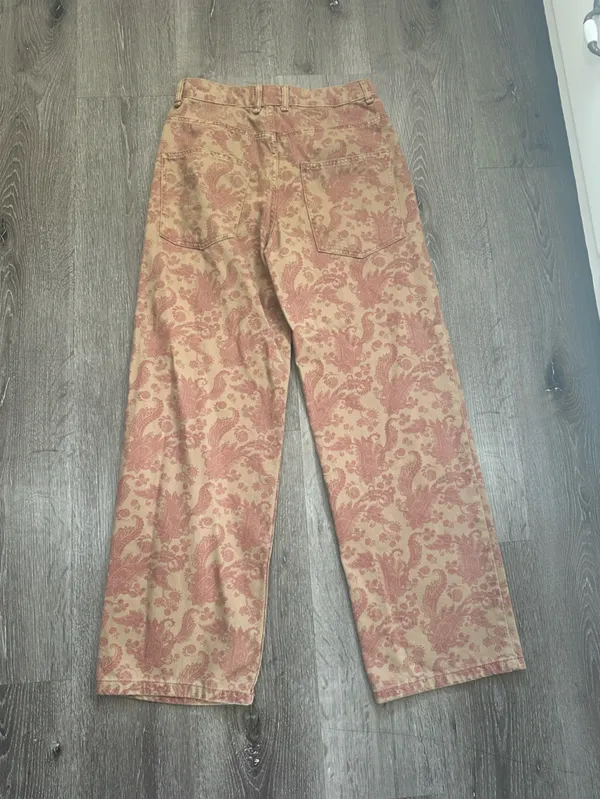 Zara Floral Damask High-Rise Pants in Rose and Beige - Image 3