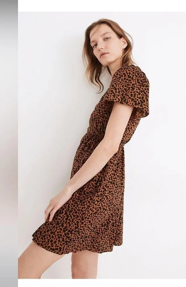 NWT Madewell Flutter-Sleeve Wrap Mini Dress in Painted Leopard Medium - Image 7