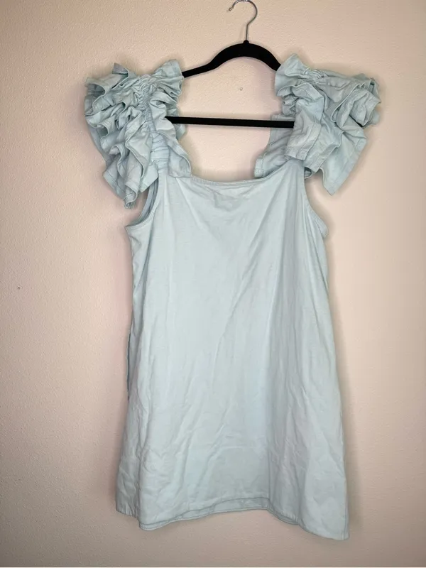 Free People Free-Est Josie Mini Dress Light Blue Flutter Ruffle Sleeve Sz M - Image 6