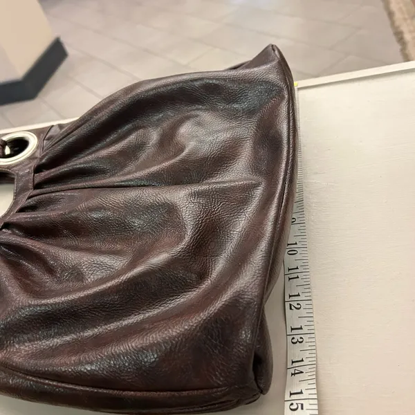 Bag Dark Brown Leather Shoulder Bag with Silver Grommet Detail by Mirror Mirror - Image 4